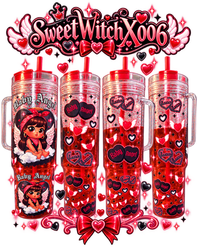 Snow Globe Tumbler Baby Angel Design rot-schwarz
